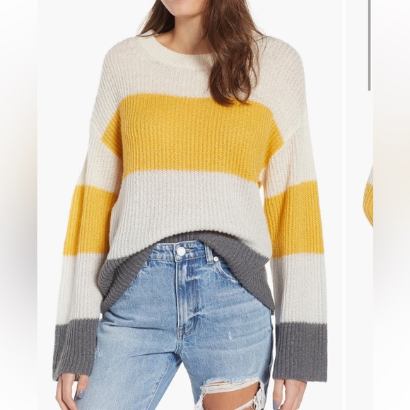 bp Sweaters - BP yellow grey broad striped slouchy pullover sweater